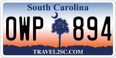SC license plate OWP894