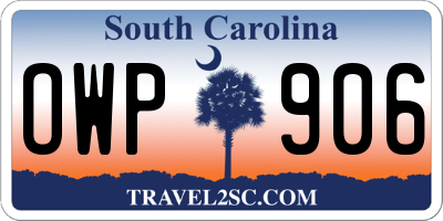 SC license plate OWP906
