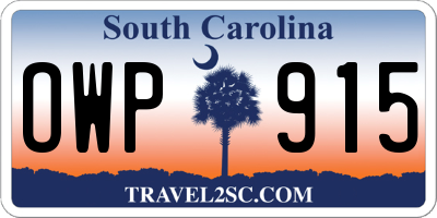 SC license plate OWP915