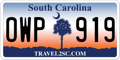 SC license plate OWP919