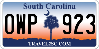 SC license plate OWP923