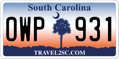 SC license plate OWP931