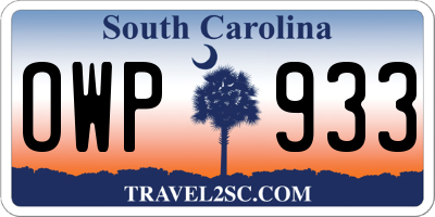 SC license plate OWP933