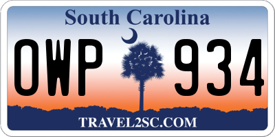 SC license plate OWP934