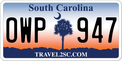 SC license plate OWP947