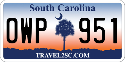 SC license plate OWP951