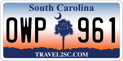 SC license plate OWP961