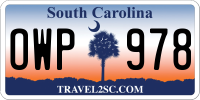 SC license plate OWP978