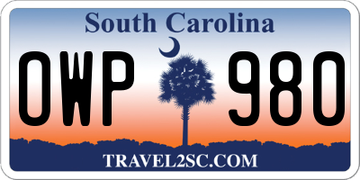 SC license plate OWP980