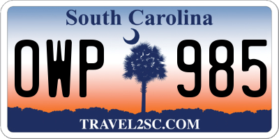 SC license plate OWP985