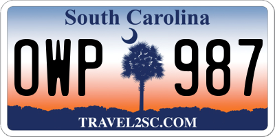 SC license plate OWP987