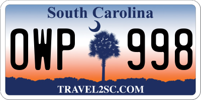 SC license plate OWP998