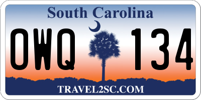 SC license plate OWQ134
