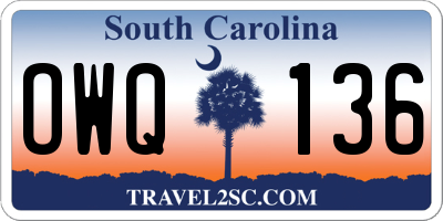 SC license plate OWQ136