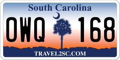 SC license plate OWQ168