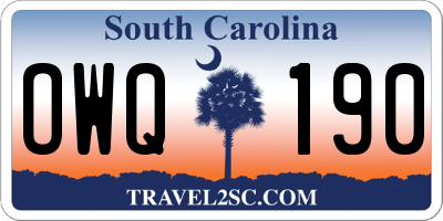 SC license plate OWQ190