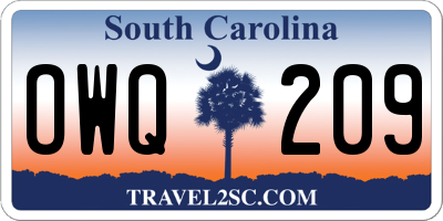 SC license plate OWQ209