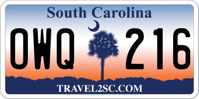 SC license plate OWQ216