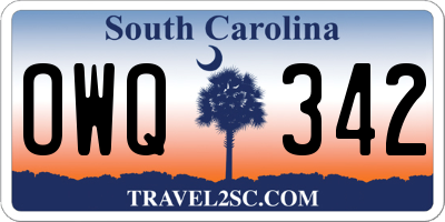 SC license plate OWQ342