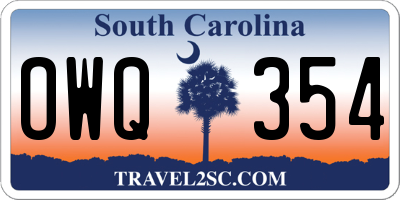 SC license plate OWQ354