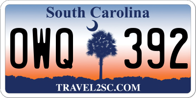 SC license plate OWQ392