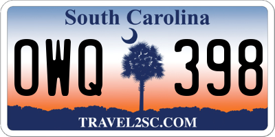 SC license plate OWQ398
