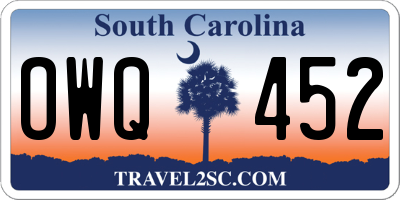 SC license plate OWQ452