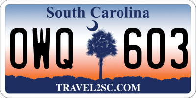 SC license plate OWQ603