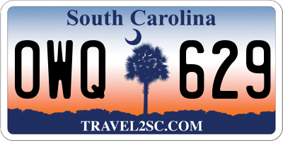 SC license plate OWQ629