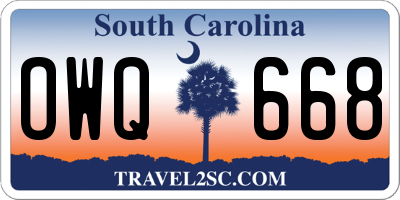 SC license plate OWQ668
