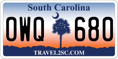 SC license plate OWQ680