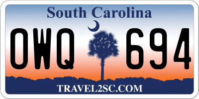 SC license plate OWQ694