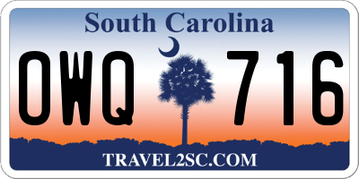 SC license plate OWQ716