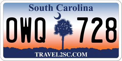 SC license plate OWQ728