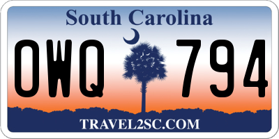 SC license plate OWQ794