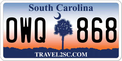 SC license plate OWQ868