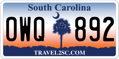 SC license plate OWQ892