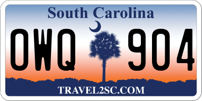 SC license plate OWQ904