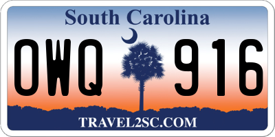 SC license plate OWQ916