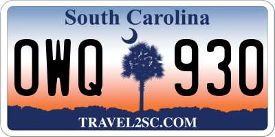 SC license plate OWQ930