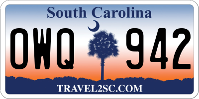 SC license plate OWQ942