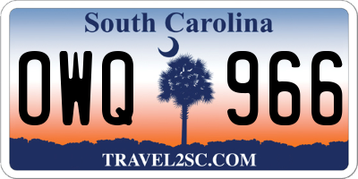 SC license plate OWQ966