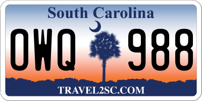 SC license plate OWQ988