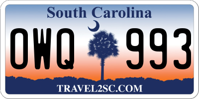 SC license plate OWQ993