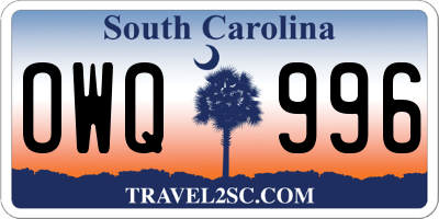 SC license plate OWQ996