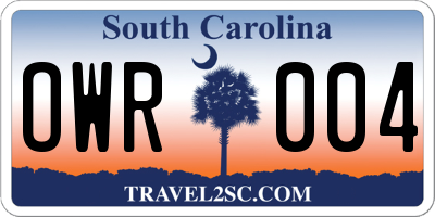 SC license plate OWR004