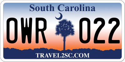 SC license plate OWR022