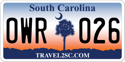 SC license plate OWR026