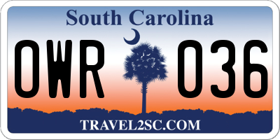 SC license plate OWR036