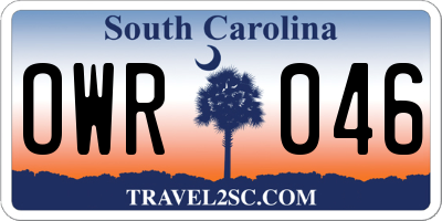 SC license plate OWR046